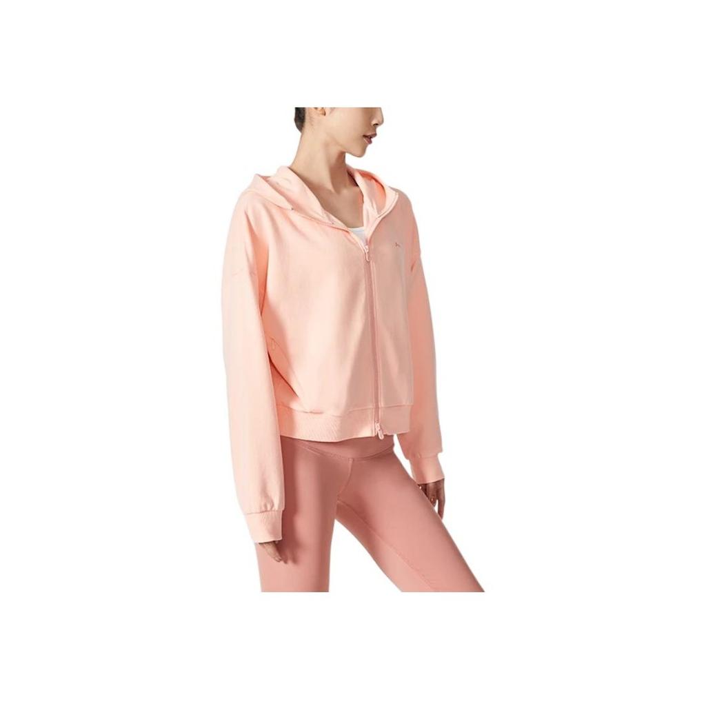Толстовка Li Ning Training Series с вышитым логотипом и надписью, однотонная, на молнии, женские толстовки с капюшоном, ярко-лотосно-оранжевого цвета AWDS952-3