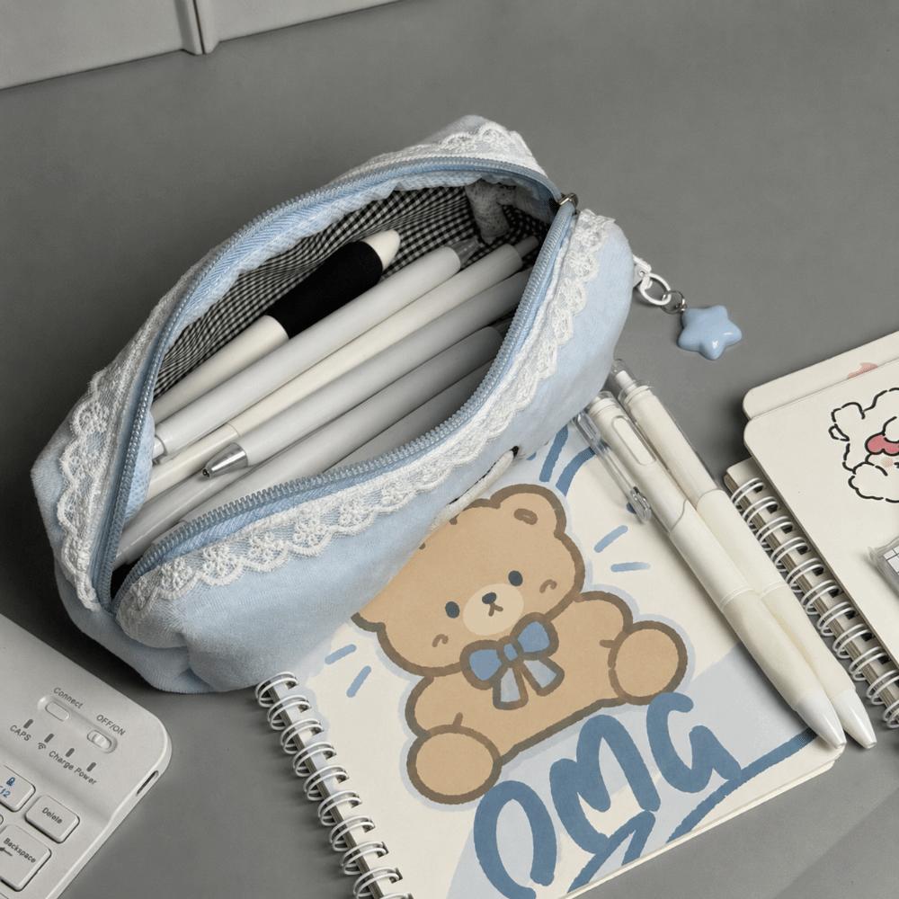 Plush Pencil Case Cat Embroidery Pencil Pouch Kawaii Stationery Pouch  School Supplies