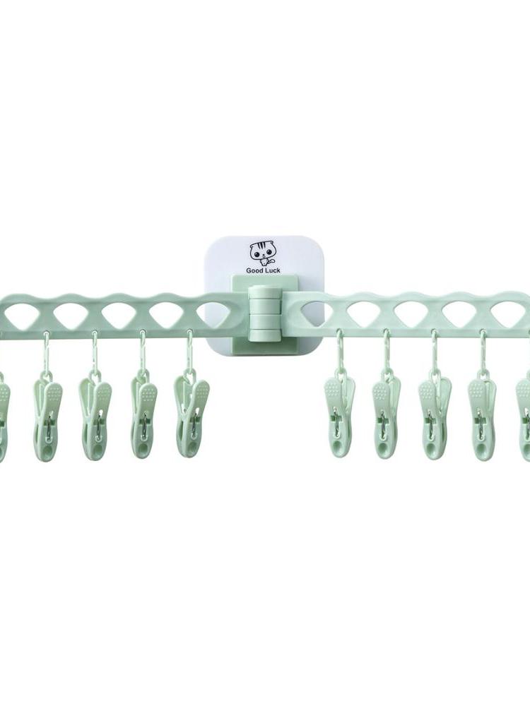 Bathroom 10 Clips Foldable Clothes Rack Hanger Laundry Folding Wall Underware Clothespin Mount Drying Holder for Bra Socks