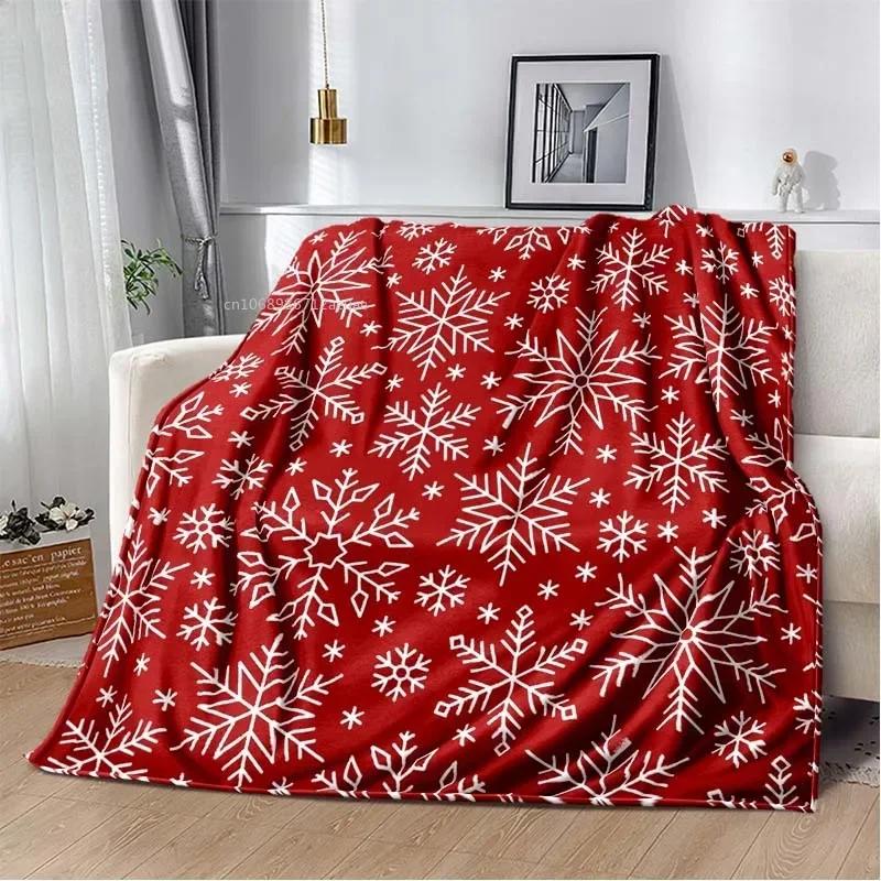RIPRed Christmas Blanket Snowflake 3D Print Soft Cozy Flannel Blanket for Living Room Bedroom New Year Christmas Gift Home DecorR-I-P
