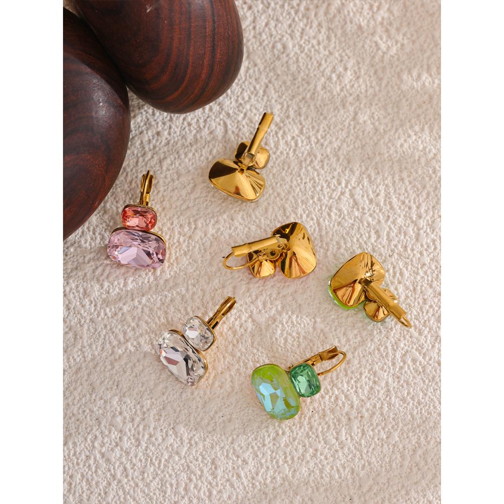 Eetit Fashion Crystal Candy Stud Earrings French Hoops Trendy White Green Pink Y2K Summer Jewelry for Women 18k PVD Plated