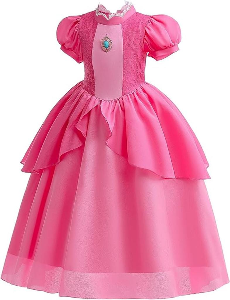TYHTYM Princess Set for Kids and Pink Perfect for and Birthdays Dress, 5-Piece (Dress, Crown, Wand, Earrings, Gloves), 100-120cm Dress, Christmas,