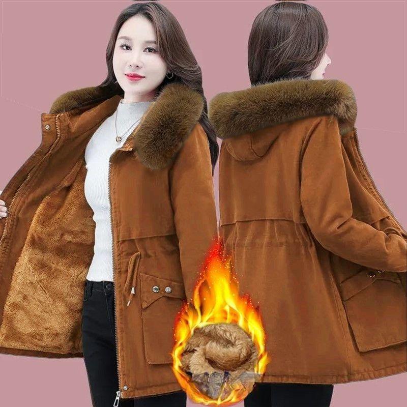 Parker Mid-length Padded Jacket Winter Women's Loose Plus Velvet Padded Jacket Lamb Down Padded Jacket Thicked Jacket