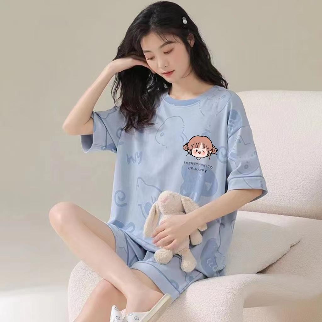 Пижама с короткими рукавами для девочек, комплект домашней одежды, пижама с круглым вырезом, студенческий комплект для общежития с героями мультфильмов, летняя одежда, женская домашняя одежда