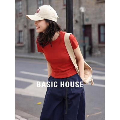 Базовая женская футболка Basic House с коротким рукавом и круглым вырезом