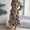 Lady Spring Fall Dress V Neck Floral Print Long Sleeves High Tight Waist A-line Flowy Ruffle