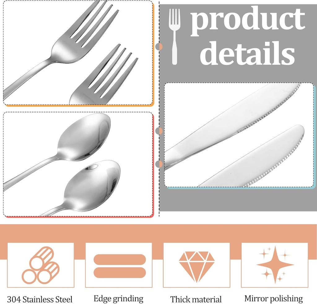 Портативный дорожный набор столовых приборов с чехлом, многоразовые столовые приборы из нержавеющей стали серебристого цвета, походные столовые приборы, включают вилку, ложку, нож
