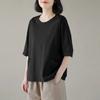 Cotton T-shirt Big Size Short-sleeved Tops Women Spring and Summer Comfortable Casual Bottoming Shirt Solid Color Pocket Tops Women