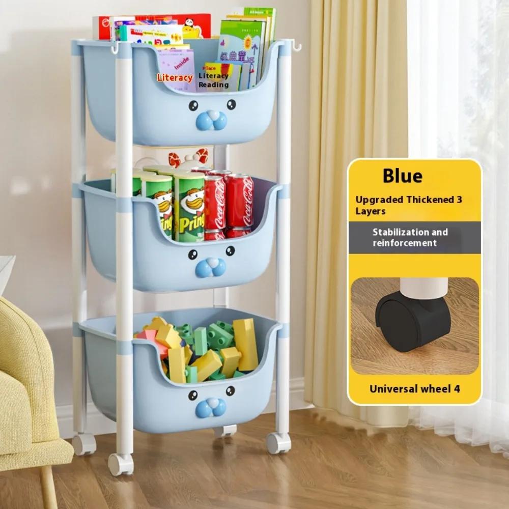Children Toy Storage Trolley Rack Multilayer Bookshelf Snack Racks Picture Book Rack Movable Multi-Layer Wheels Storage Trolley