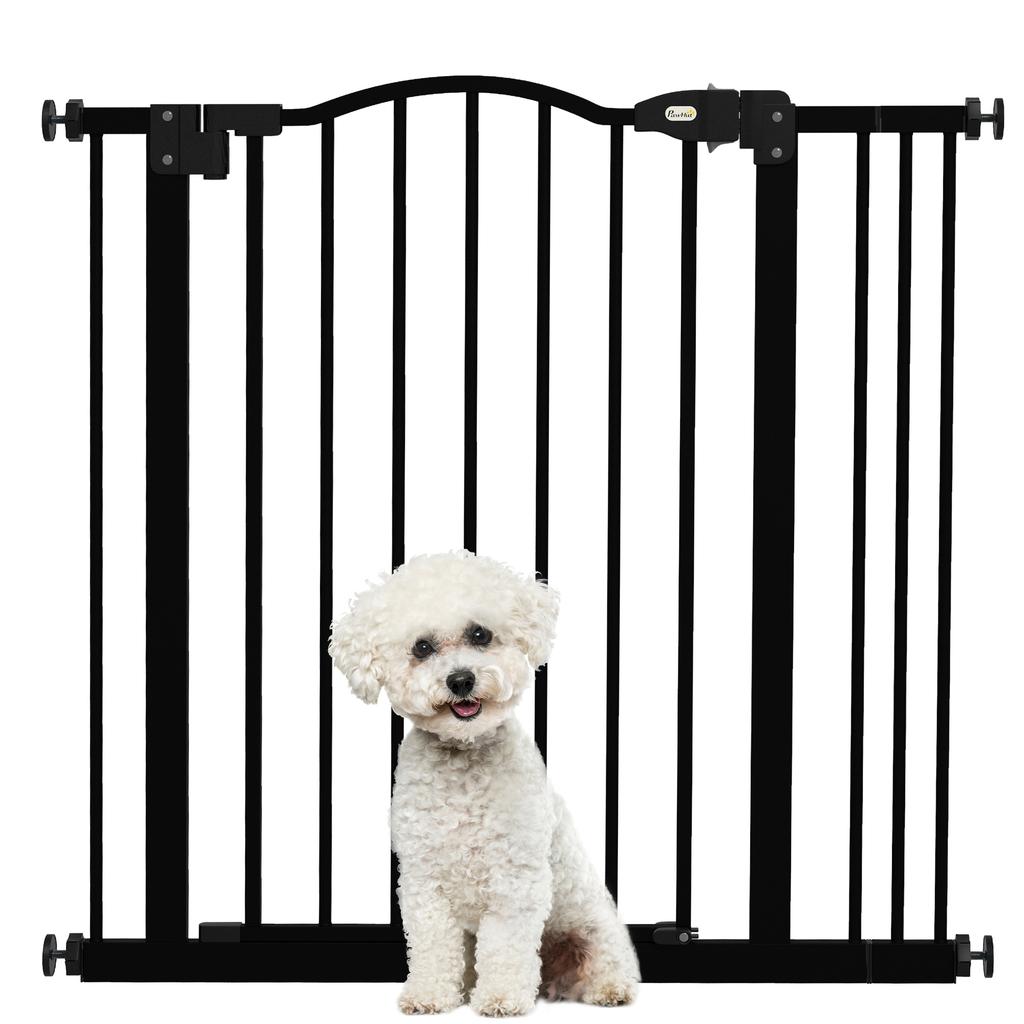 Metal 74 87cm Adjustable Pet Gate Safety Barrier With Auto Close Door Black