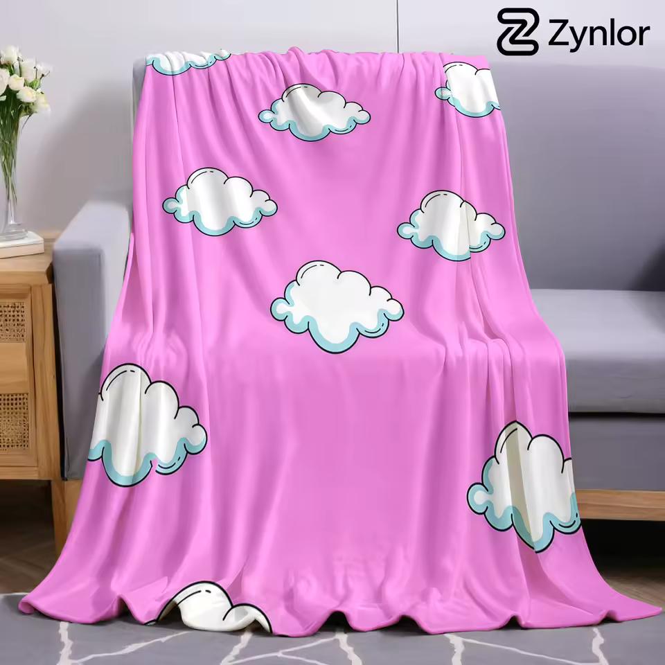 Pink Cartoon Cloud Cartoon Anime Print Flannel Blanket Soft Warm Throw for Kids Bedroom Sofa Bed Christmas Office Car