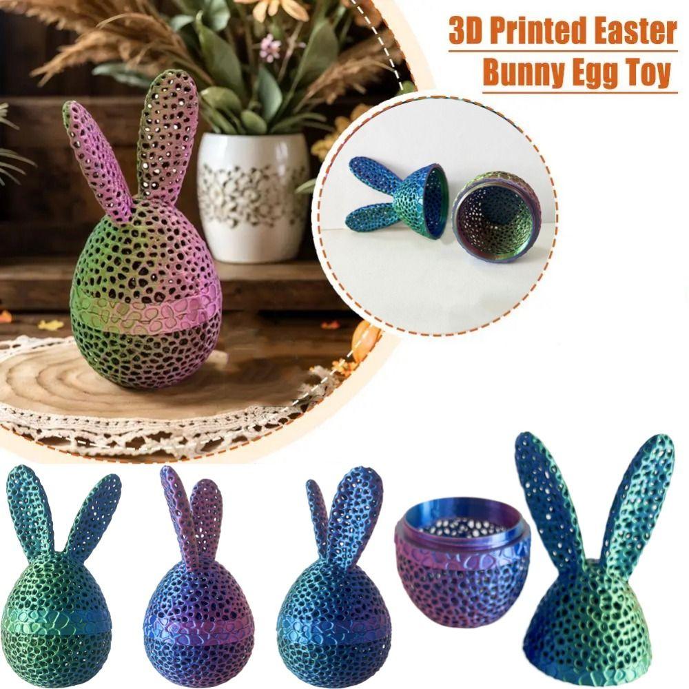 Handmade Easter Bunny Egg Printed Toy 3D Printed Easter Eggshell Statue Easter Eggs Figurines  Desk