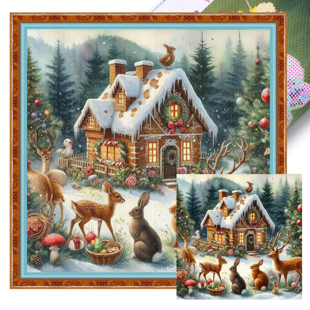 Рождественский домик с принтом Набор для вышивания крестом 45x45см Сделай сам 11CT Набор для рукоделия