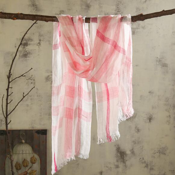 100% Linen Plaid Contrast Tassels Linen Men/Women Scarves Man/Woman Summer Scarf Pashmina Shawls Wraps Head Scarf Bandanas