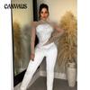 Fashion Women's Jumpsuit Solid Colour Mesh Drill Long Sleeve Trousers