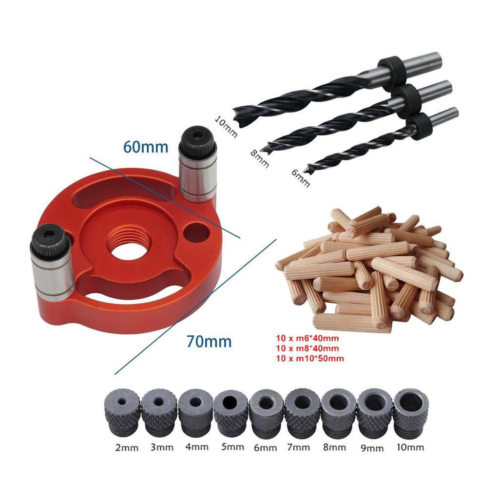 Набор направляющих для сверления отверстий в дереве, направляющее приспособление для сверления 3 отверстий, анодированная поверхность, красный цвет