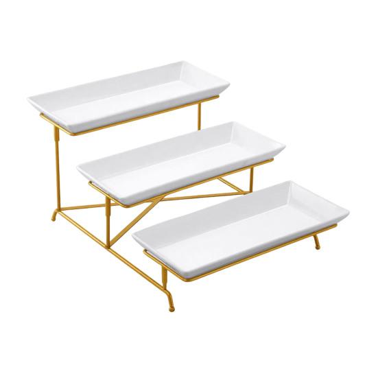 3-ярусная сервировочная подставка, многоуровневая подставка для подачи еды, многоразовая, экономичная по пространству, подставка для фруктов, десертов, кексов для вечеринки с металлической стойкой