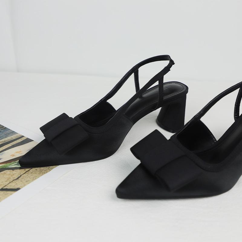 Модные черные туфли-слингбэки на высоком каблуке для женщин 2025 лето элегантные с острым носком дизайн с бантом-бабочкой женские туфли-лодочки для офиса