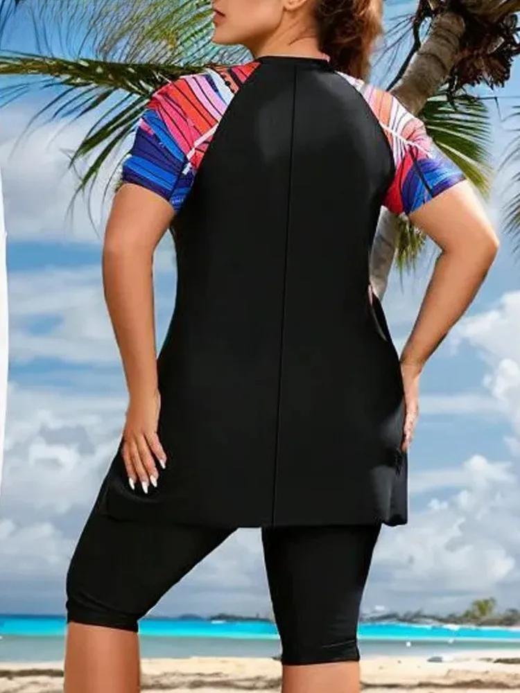 2025 Лоскутный комплект из 2 предметов большого размера танкини женский большой мусульманский купальник с высокой талией женский купальник пухлый пышный купальный костюм