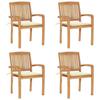 VidaXL Stackable Garden Chairs with Cushions 4 Pcs Solid Teak
