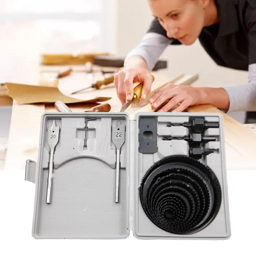 Набор коронок 18 шт. Набор бит из углеродистой стали Аксессуары для электроинструмента с коробкой для дерева, металла, пластика