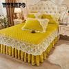 European Style Velvet Bed Skirt Quilt Cover Pillowcase 3pc Suit Thicken Autumn Winter Keep Warm Double Sided Short Plush Bedspread Quilt Cover