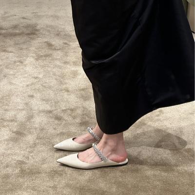 Версия из овчины~ Летняя одежда кожаная сумка голова плоское дно полушлепанцы женские высококачественные крутые шлепанцы заостренный французский полуподнос