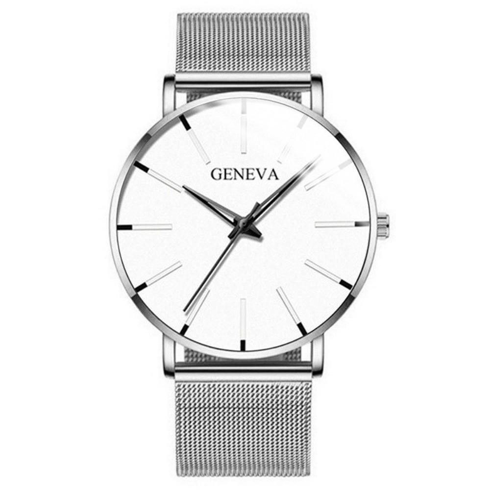 Classic Black Ultra Thin Watches Alloy Mesh Belt Quartz Watch Luxury Mens Wristwatch Leisure Time