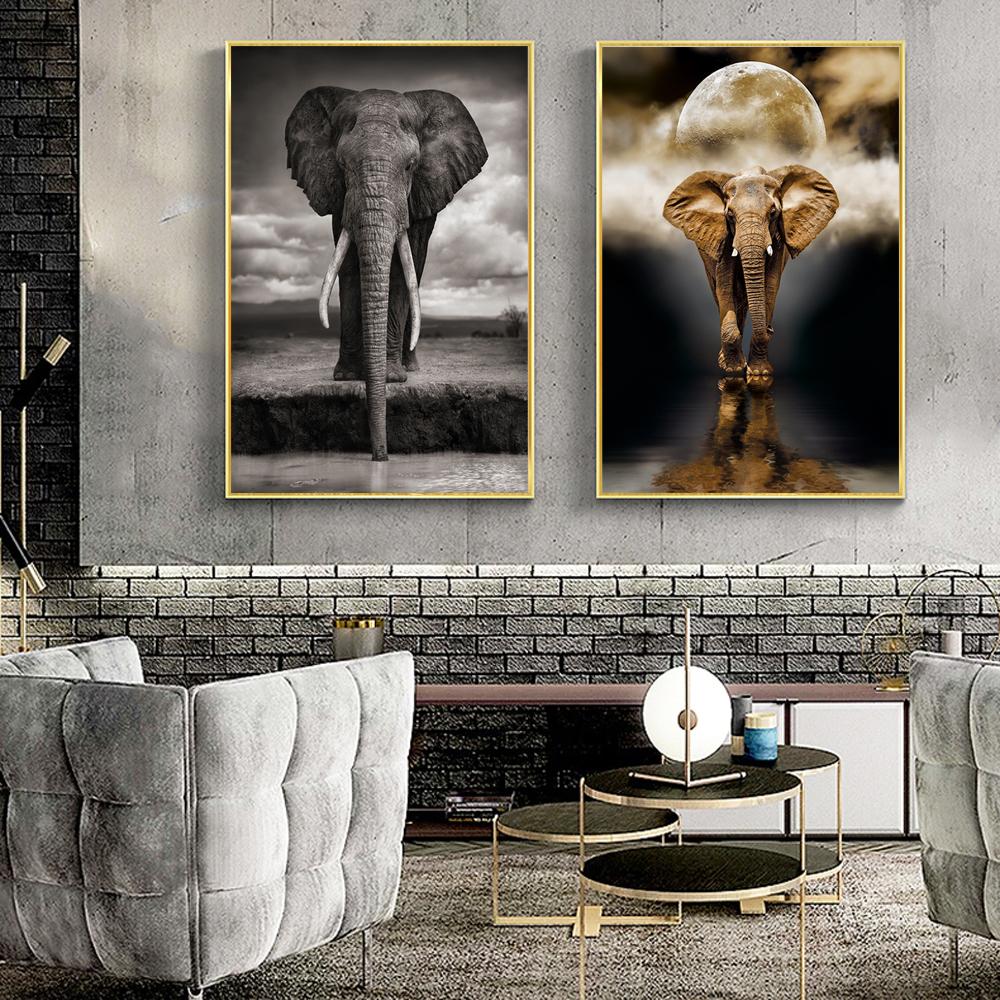 Nordic Creative Elephant Wall Paintings Print On Canvas Art Prints Animals Black And White Animals Wall Pictures For Living Room