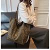 Двусторонняя холщовая сумка с леопардовым принтом, сумка через плечо, сумка большой вместимости, сумка-тоут большой вместимости