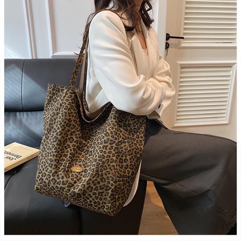 Двусторонняя холщовая сумка с леопардовым принтом, сумка через плечо, сумка большой вместимости, сумка-тоут большой вместимости