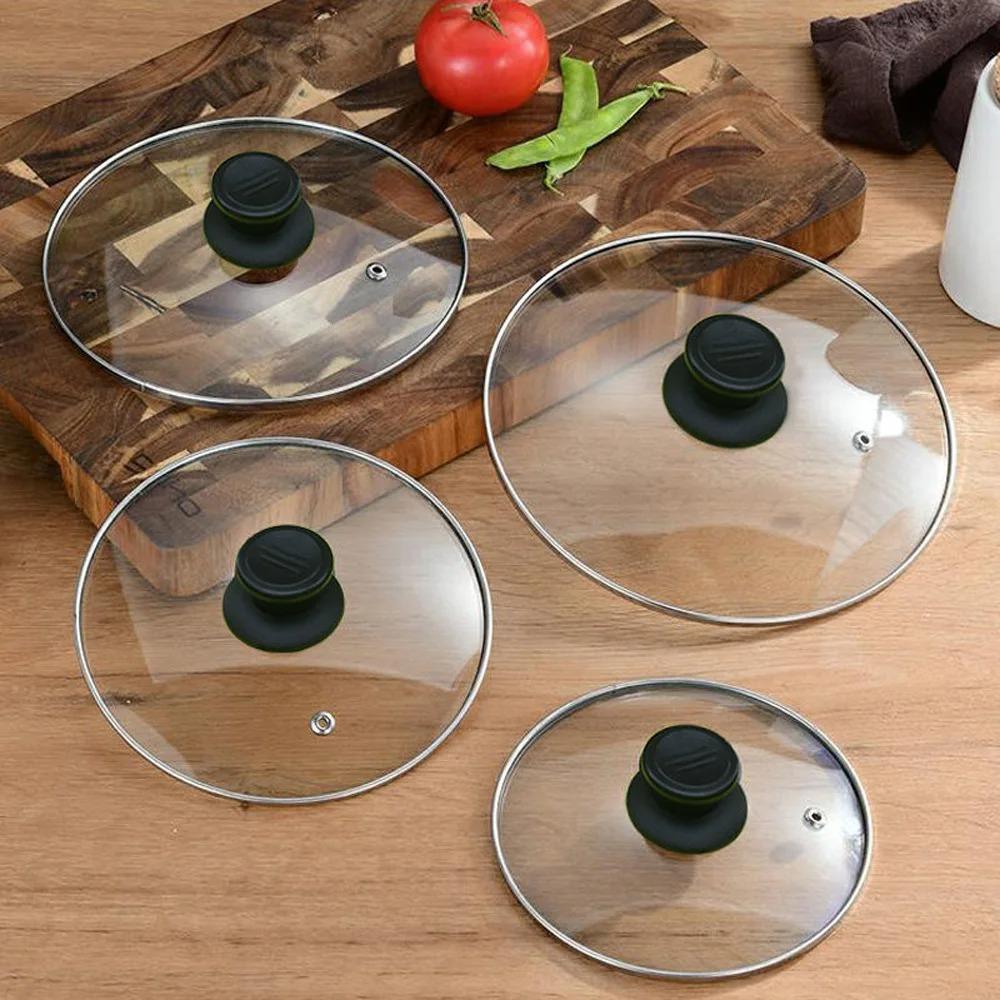 Round Frying Pan Cover Tempered Glass Pot Lid Durable Wok Pan Lid Kitchen Accessories