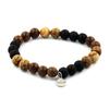 Stones and Minerals. Landscape Jasper + Matte Black Onyx + Wood 8mm Bead Bracelet. Made In France.