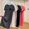 Knee-length T-shirt Dress, Loose, Casual and Laid-back Style Straight Skirt, Round-neck Double Slit Short-sleeved Dress for Women In Summer
