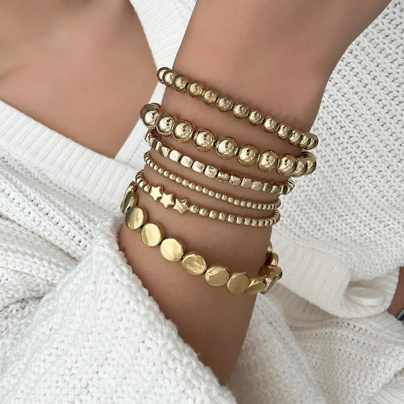 Ручная работа бисерная цепочка ювелирные изделия металл ветер личность геометрический универсальный сплав многослойный браслет женщины