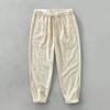 Spring and Summer Baggy Jogging Pants Men Youth Casual Breathable Beach Ramie Cotton Pants Drawstring Elastic Waist Straight Pants