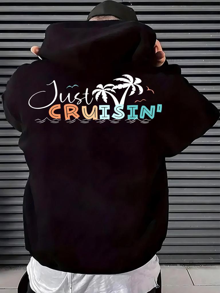 Men'S Just Cruisin' Palm Tree Graphic Hooded Sweatshirt - Tropical Print Pullover with Pockets