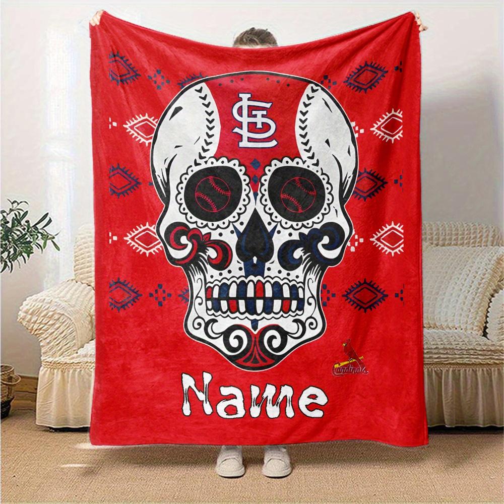Sugar Skull Baseball Team Logo Four Seasons Blanket Customized With Your Name Lightweight And Warm Perfect Gift For Home Office Camping Sofa Travel