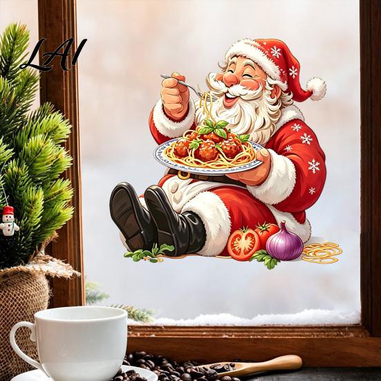 Indoor Outdoor Holiday Ornaments Santa Claus Wall Sticker Waterproof PVC Decal Removable Decorative Window Clings Festive Art for Glass Windows And