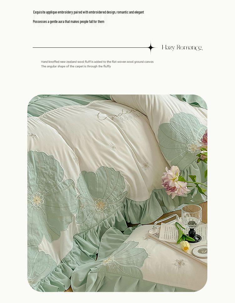 G5Z Корейский набор постельного белья "Принцесса и Подсолнух" - Большой пододеяльник и простыня на резинке, Девичий комплект из четырех предметов