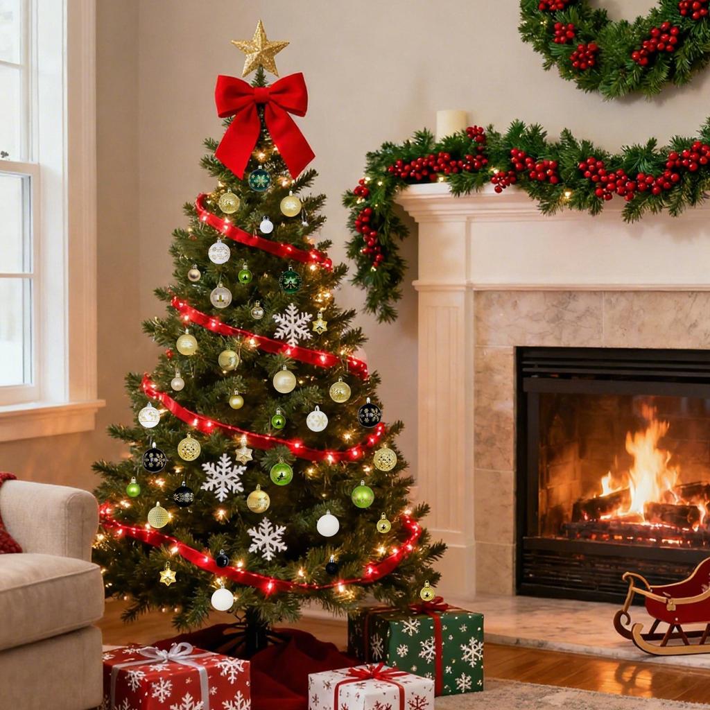 44pcs Christmas Tree Ornament Plastic Ball Decorations For DIY Crafts And Painted Designed Boxes Pendant