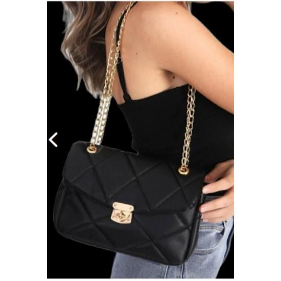 Женская черная стеганая сумка на руку и плечо