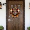 Spooky Door Hanging Halloween Flower Skull Pumpkin Wreath Decorations, Heart Shape Welcome Sign, Happy Front Jack-o'-lantern Hanger Decor, Wooden