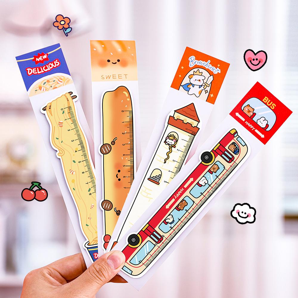 1pc Cartoon bus Magnetic Bookmark Ruler Student Cute High-value Bendable Ruler Special-shaped Magnetic Ruler