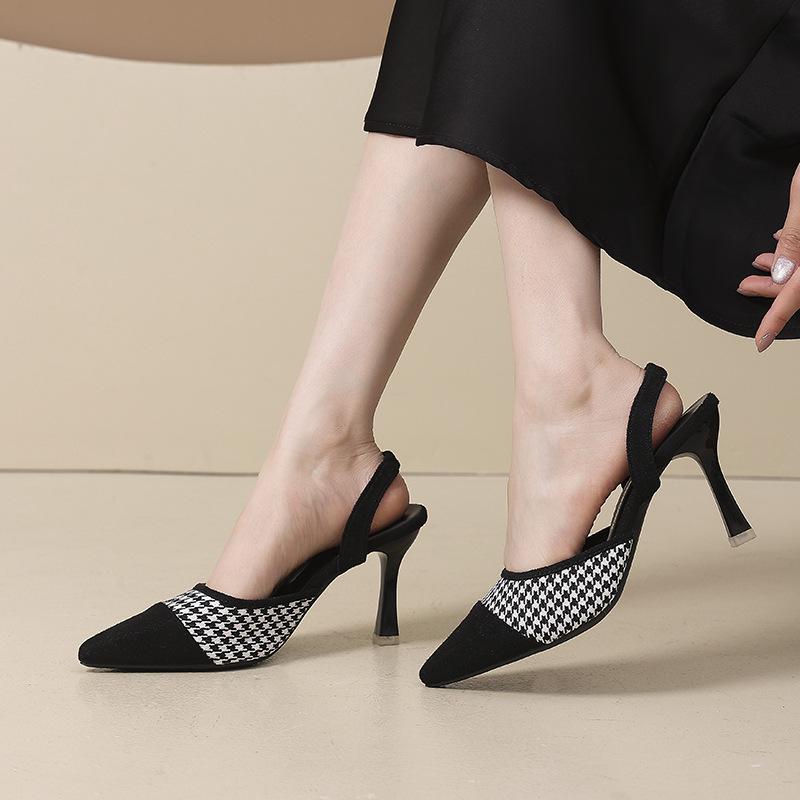 2025 весна и лето новые остроносые туфли на высоком каблуке женский тренд с сандалиями на ремешке через подъем, тонкий каблук, сандалии с закрытым носком