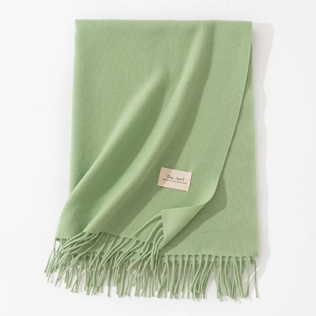 Blue Green Scarf for Girls with A Sense of Atmosphere In Winter Versatile Solid Color Long Scarf Imitation Cashmere Tassel Shawl Scarf Cold Color