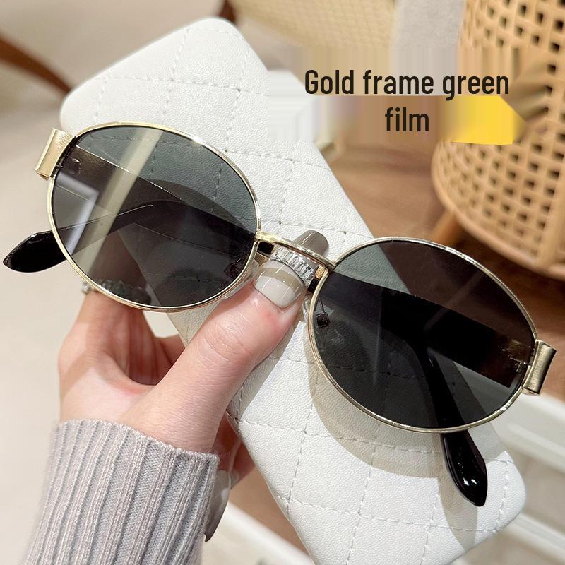 Гонконгские ретро-солнцезащитные очки «Кошачий глаз» для женщин с высококачественной металлической овальной оправой, с возможностью установки линз по рецепту.