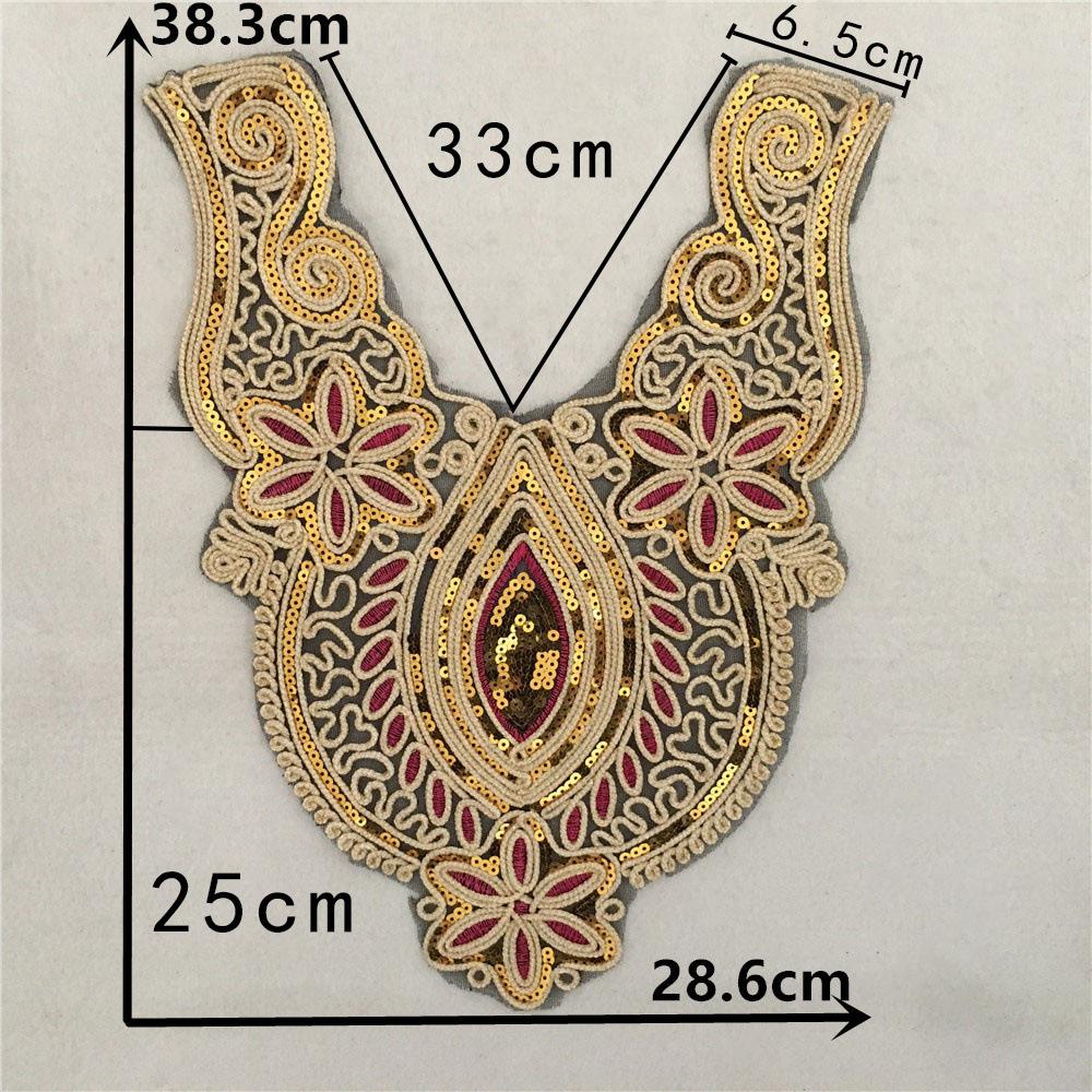 Embroidered Lace Applique Neckline with Sequin Beaded Floral Design Decorative Patch for Garment Embellishment 2pc Style 2048