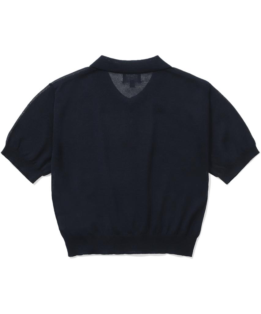 COVERNAT WOMAN Sheer Collar Crop Half Knit Navy