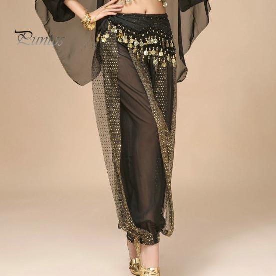 Женские брюки для выступлений, эластичные брюки с высокой талией, однотонные шаровары с блестками, декор для народных танцев, костюм для танца живота для взрослых, брюки